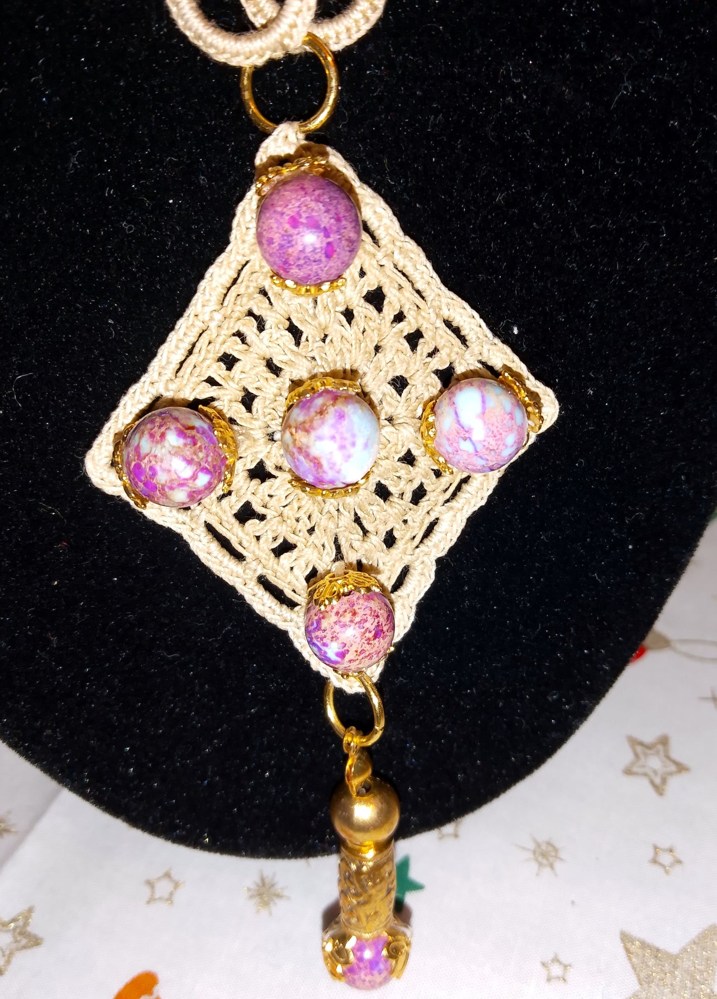 Collier beige Marion perles de jaspe violet