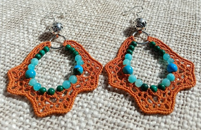 Boucles d'oreilles Malachite, Amazonite du Pérou & Opale bleue — Argent sterling