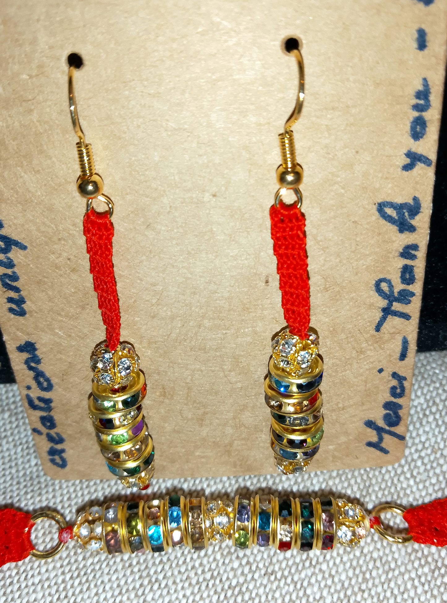 Ensemble rouge Joëlle bracelet et boucles d'oreilles