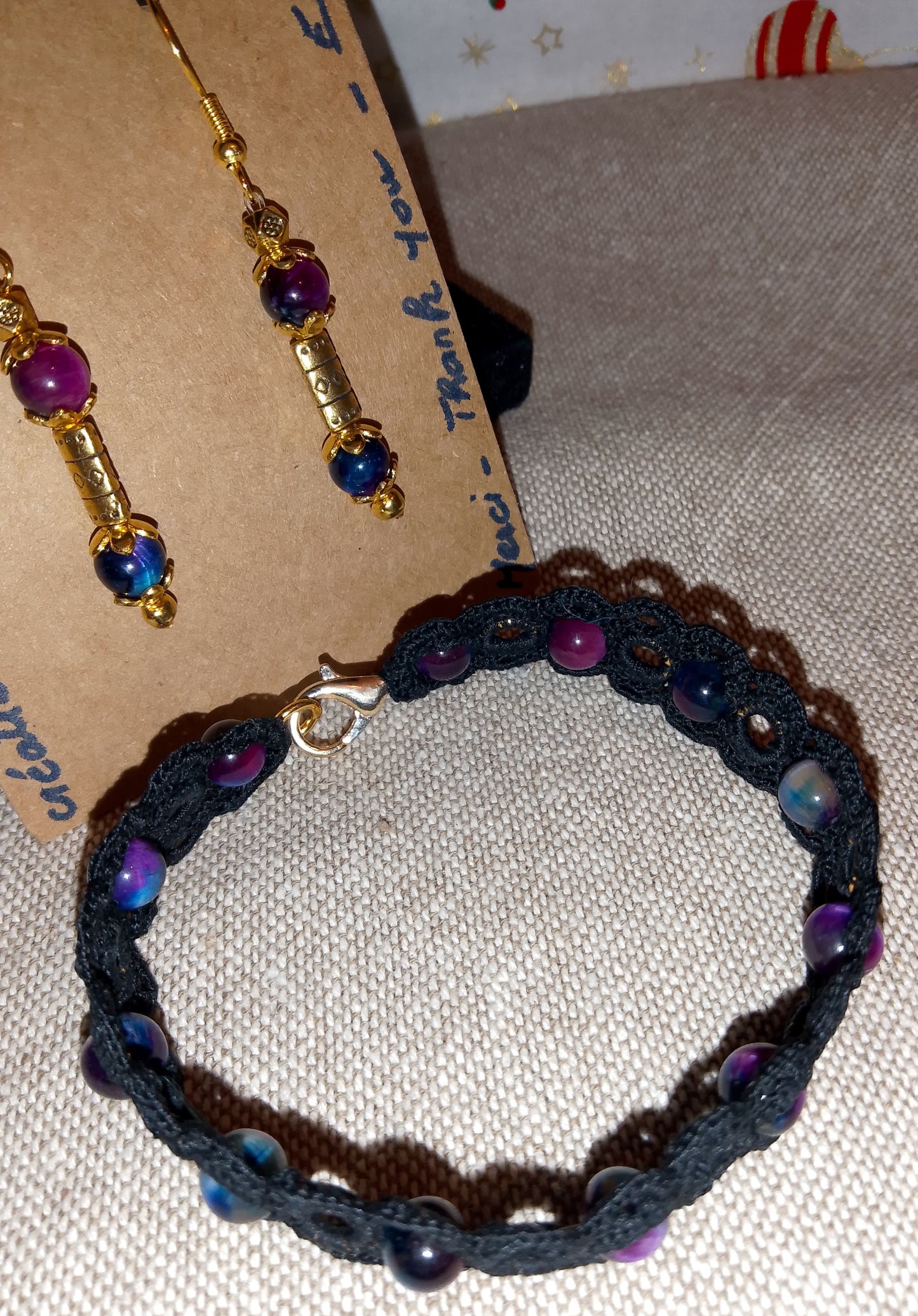 Ensemble bracelet et boucles d'oreilles noir Manuela