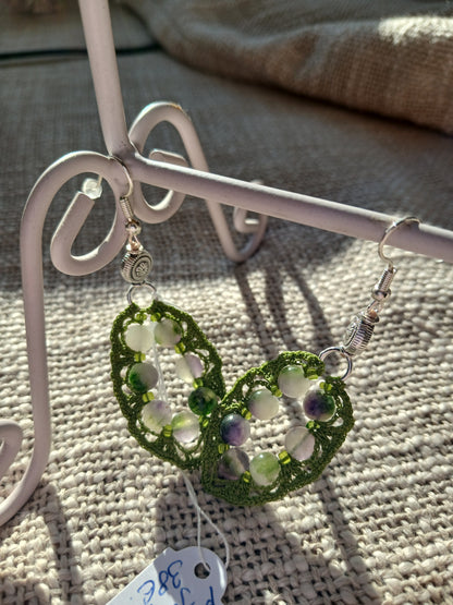 Boucles d'oreilles Crochet Vert Olive – Perles de Jade Violet & Vert