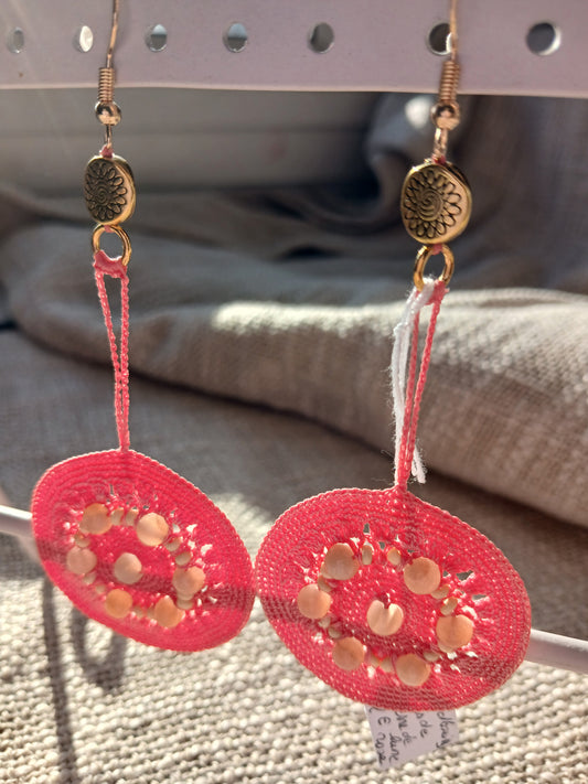 Boucles d'oreilles Crochet Corail – Perles de Pierre de Lune Rose