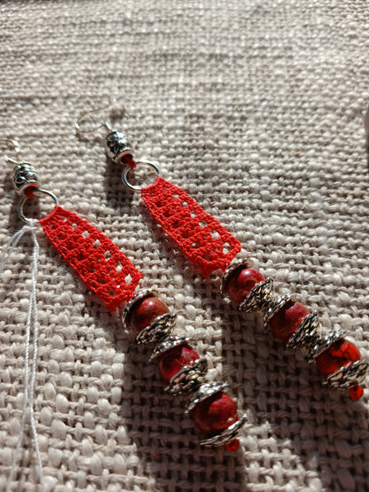 Boucles d'oreilles Crochet Rouge Vermillon – Perles de Jaspe Rouge & Argent 925