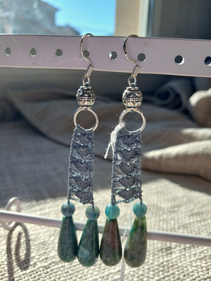 Boucles d'oreilles Crochet Gris Ardoise – Perles d'Agate Indienne & Argent 925
