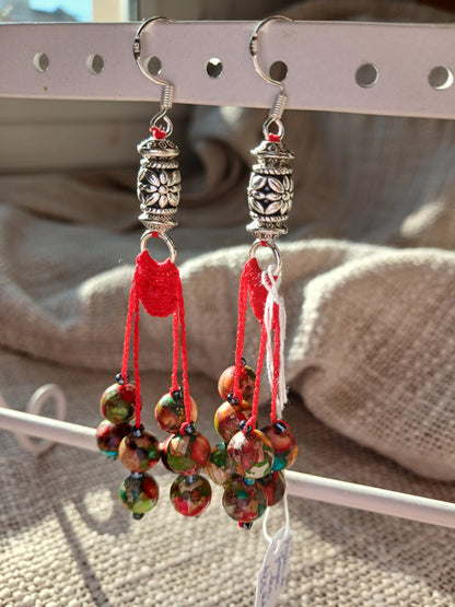 boucle d'oreilles rouge fait main en France, perles de jaspe sea sediment