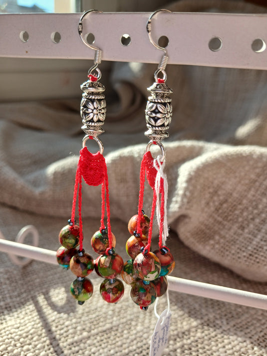 boucle d'oreilles rouge fait main en France, perles de jaspe sea sediment