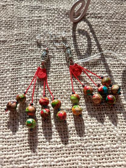 Boucle d'oreilles rouge fait main en France, perles de jaspe sea sediment