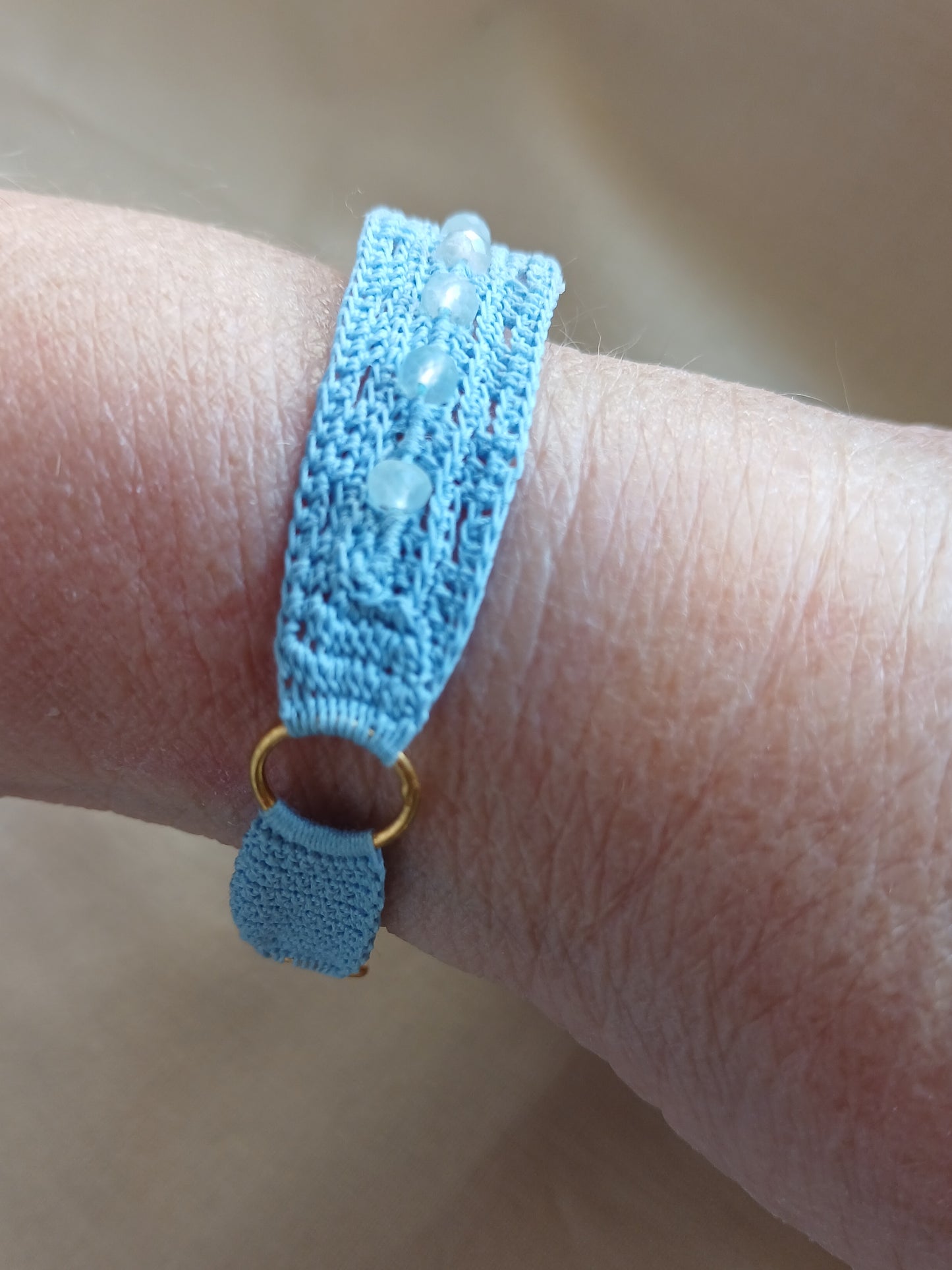 Bracelet Bleu Ciel - Crochet & Aigues-Marines Facétées