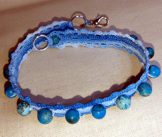 Bracelet dégradé de bleu Phybieperles de jaspe bleu fait main France crochet artisanal