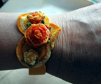 Bracelet dégradé d'orange naturaliste fait main France crochet artisanal