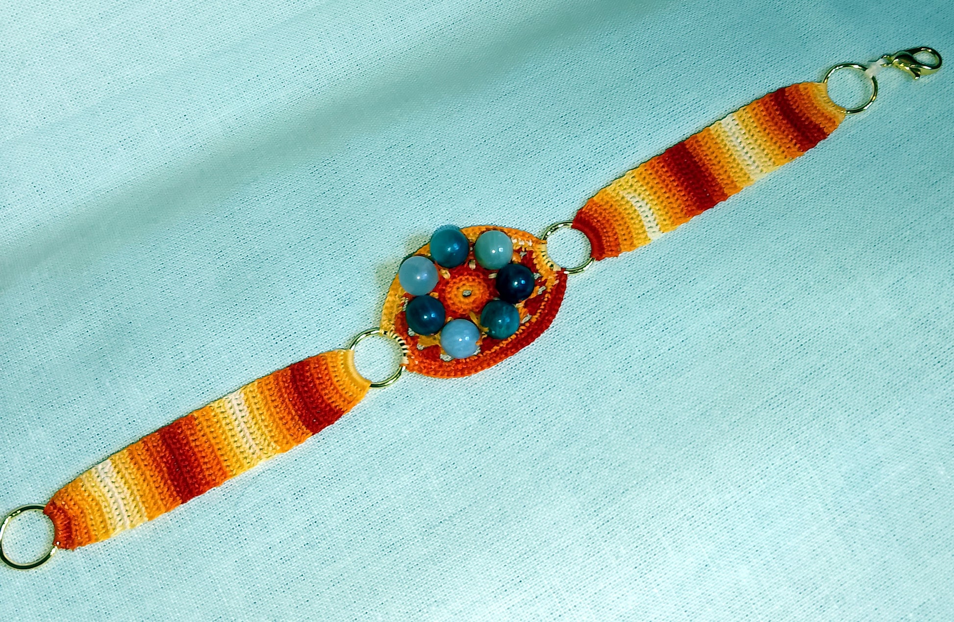 Bracelet dégradé d'orange Beth perles de jade vert gazon fait main France crochet artisanal