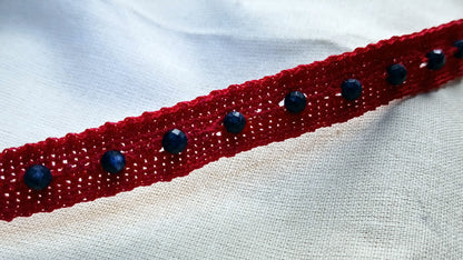 Bracelet rouge perles facétées de saphir fait main France crochet artsanal