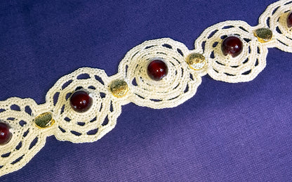 Bracelet Beige perles de grenat crochet artisanal fait ain en rance