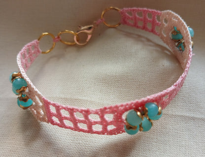 Bracelet Rose Amazonite du Pérou - Crochet & Finitions Dorées