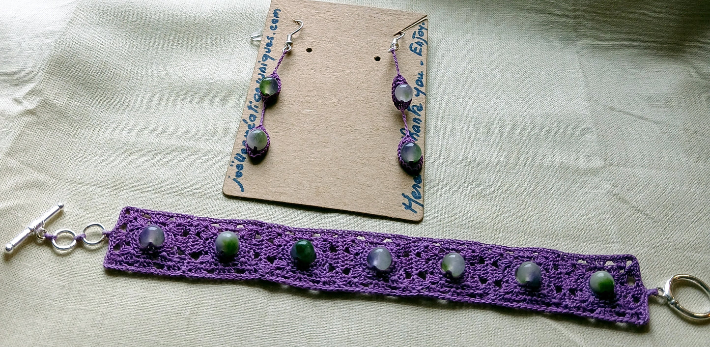 Ensemble Chloé - Bracelet et Boucles d'Oreilles Crochet Violet