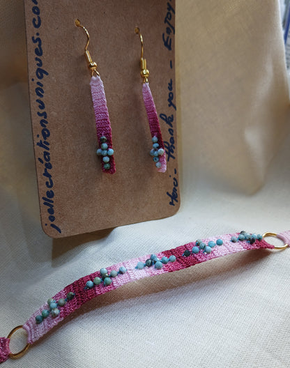 Ensemble Odile dégradé de rouge grenat – Bracelet & Boucles d'oreilles Turquoises Africaines Facétées