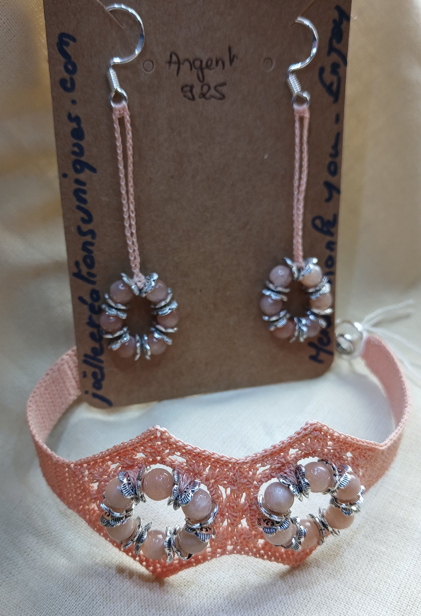 Ensemble rose Ursula bracelet et boucles d'oreilles perles de lune roses
