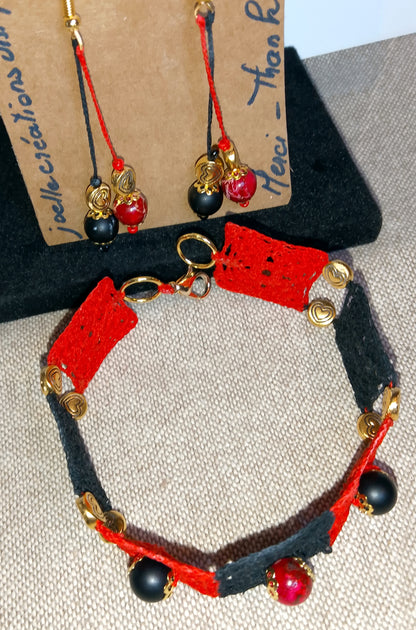 Ensemble bracelet et boucles d'oreilles Christiane faits main en France crochet artisanal