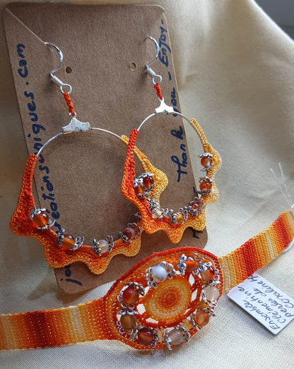 Ensemble Clémentine – Bracelet & Boucles Créoles Dégradé Orange Perles de Coraline