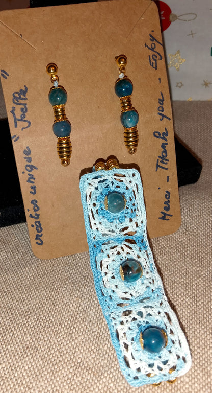 Ensemble bracelet et boucles d'oreillesdégradé de bleu Manon