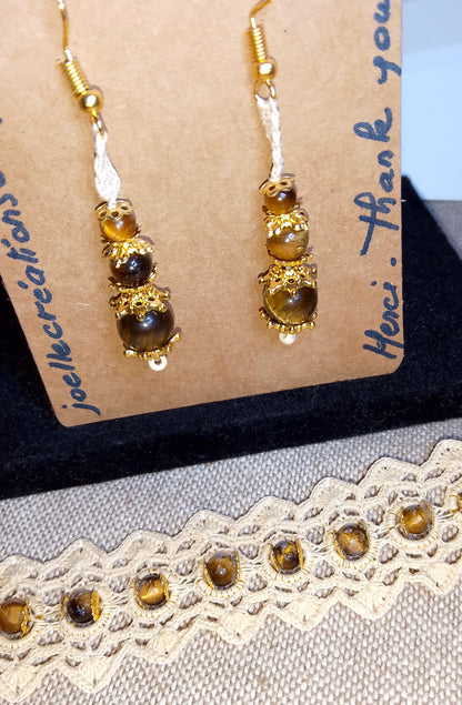 Ensemble bracelet et boucles d'oreilles beige fait main en France, crochet artisanal