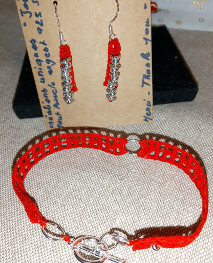 Ensemble bracelet et boucles d'oreilles vermillon Claudine