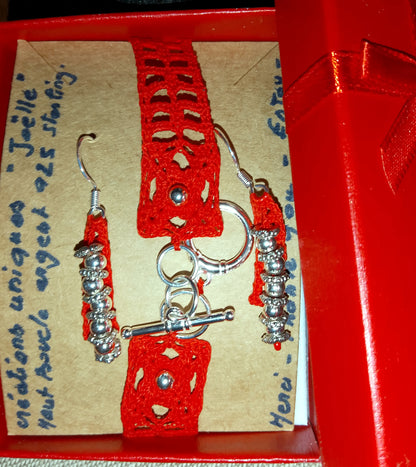 Ensemble bracelet et boucles d'oreilles vermillon Claudine