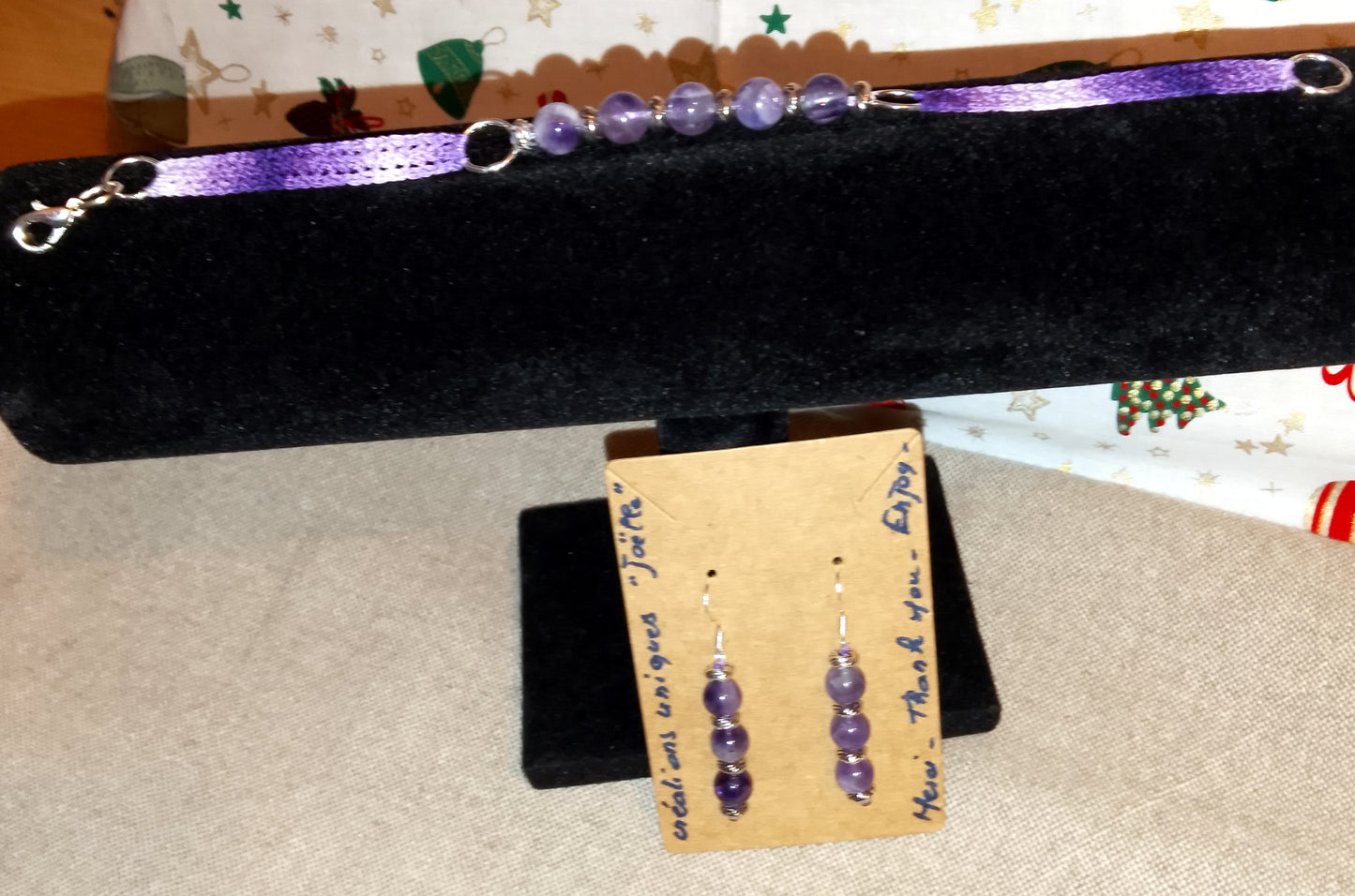 Ensemble bracelet et boucles d'oreilles Violette