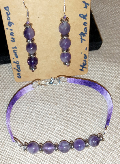 Ensemble bracelet et boucles d'oreilles Violette