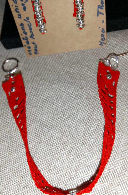 Ensemble bracelet et boucles d'oreilles vermillon Claudine