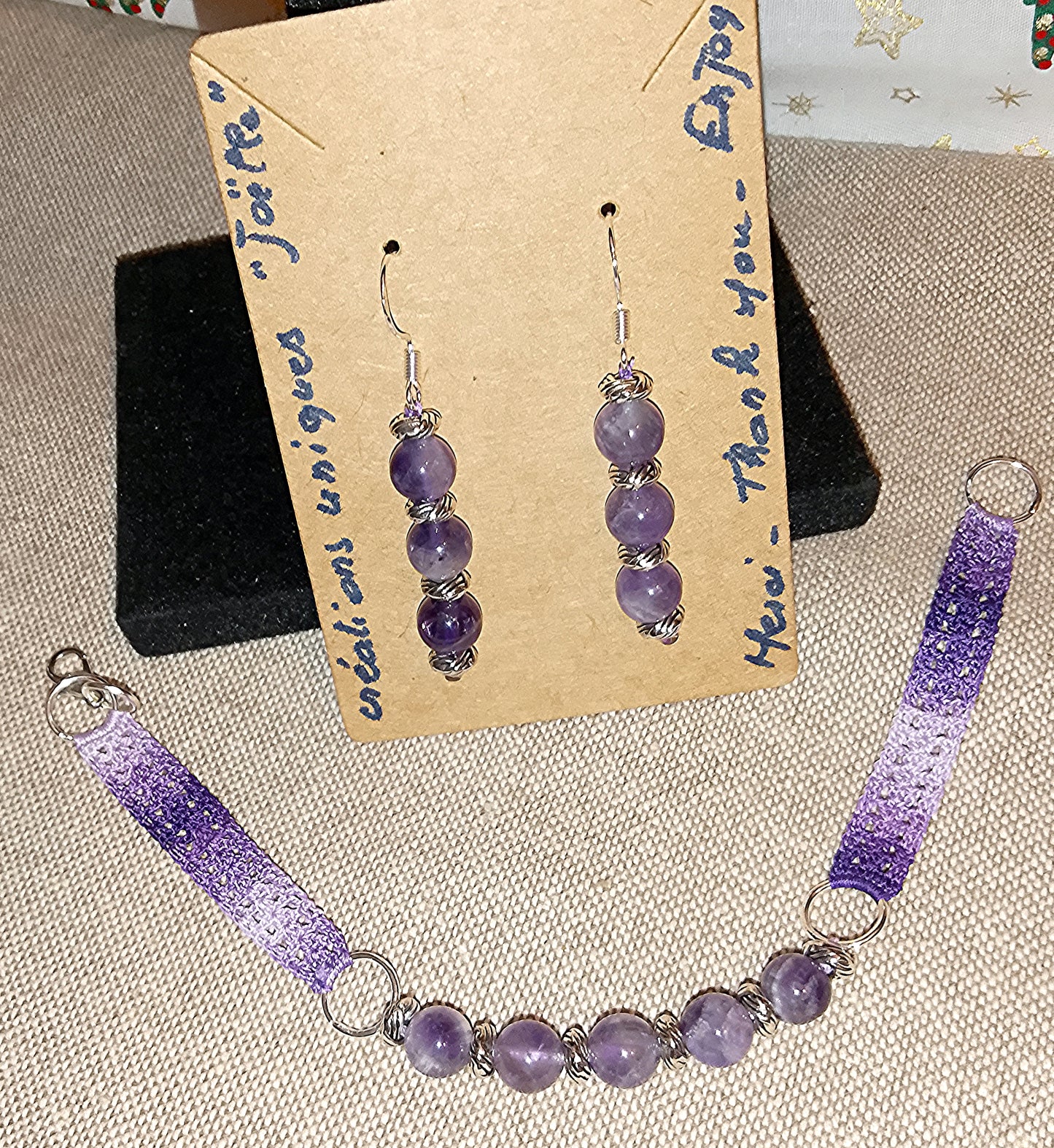 Ensemble bracelet et boucles d'oreilles Violette