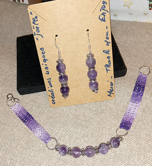 Ensemble bracelet et boucles d'oreilles Violette