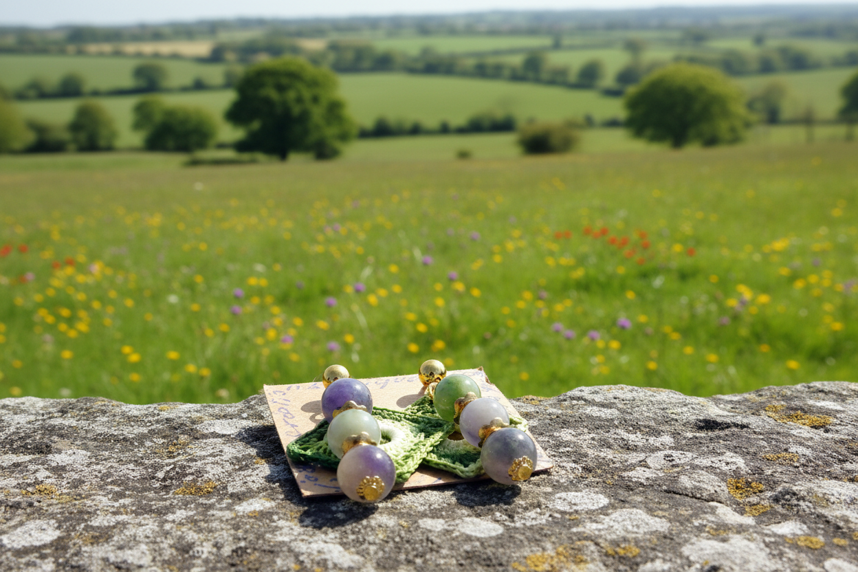 Boucles d'oreilles dégradé de vert perles de jaspe violet - décor bucolique
