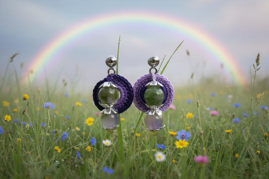 Boucles d'oreilles dégradé de violet - arc-en-ciel et herbes sauvages
