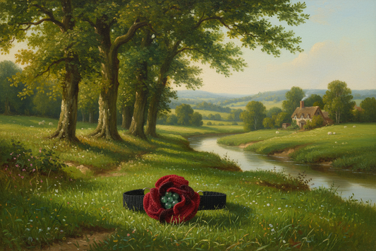 Bracelet Coquelicot perles d'aventurine verte - paysage bucolique style Constable