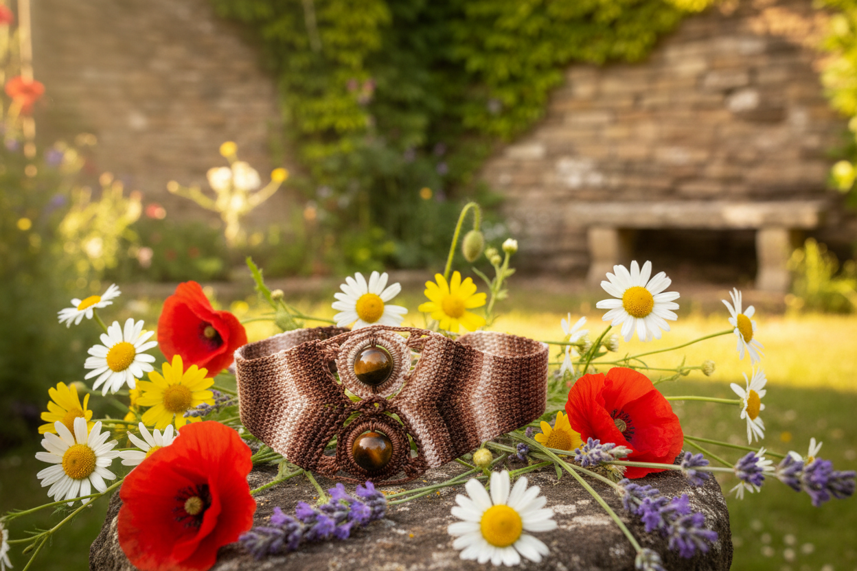 Bracelet dégradé marron œil de tigre dans jardin anglais