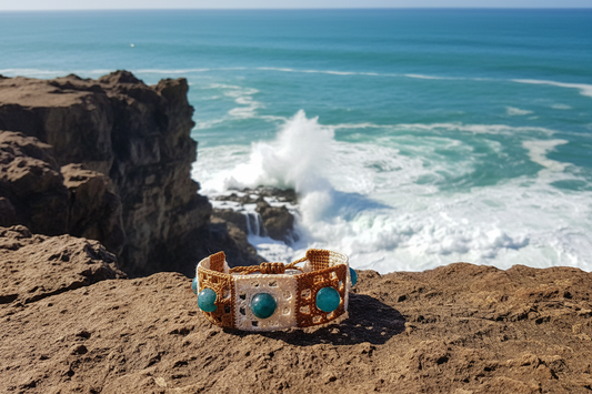Bracelet Nancy Ann beige et brun perles apatites - océan et falaises brunes