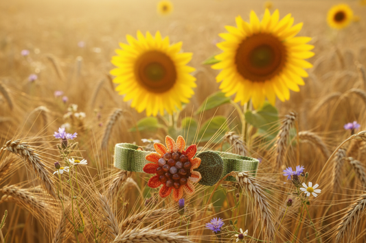 Bracelet Tournesol perles de coraline multicolore - champ de blé avec tournesols