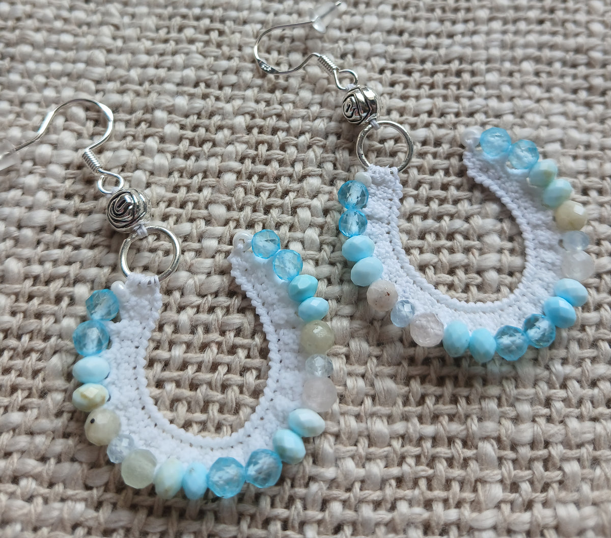 Boucles d'oreilles  Topaze bleue, Morganite, Aigue-marine & Turquoise américaine