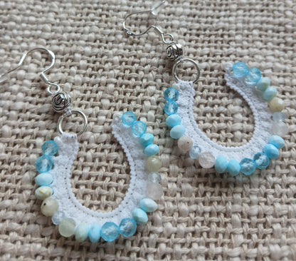 Boucles d'oreilles  Topaze bleue, Morganite, Aigue-marine & Turquoise américaine