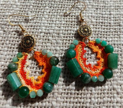 Boucles d'oreilles créoles Émeraudes & Dégradé Orange