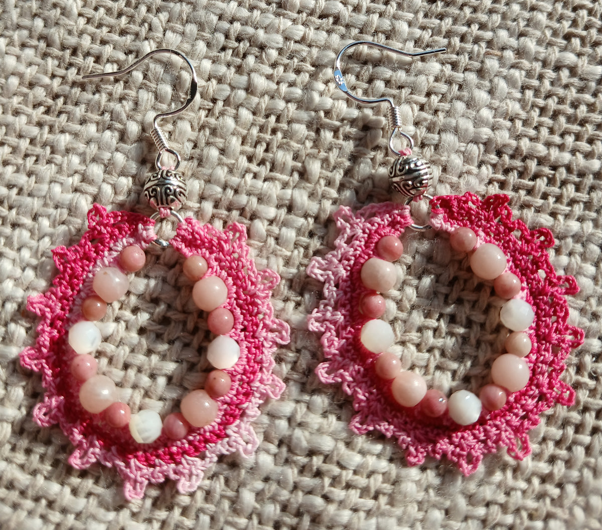 Boucles d'oreilles Opale rose, Rhodochrosite & Nacre