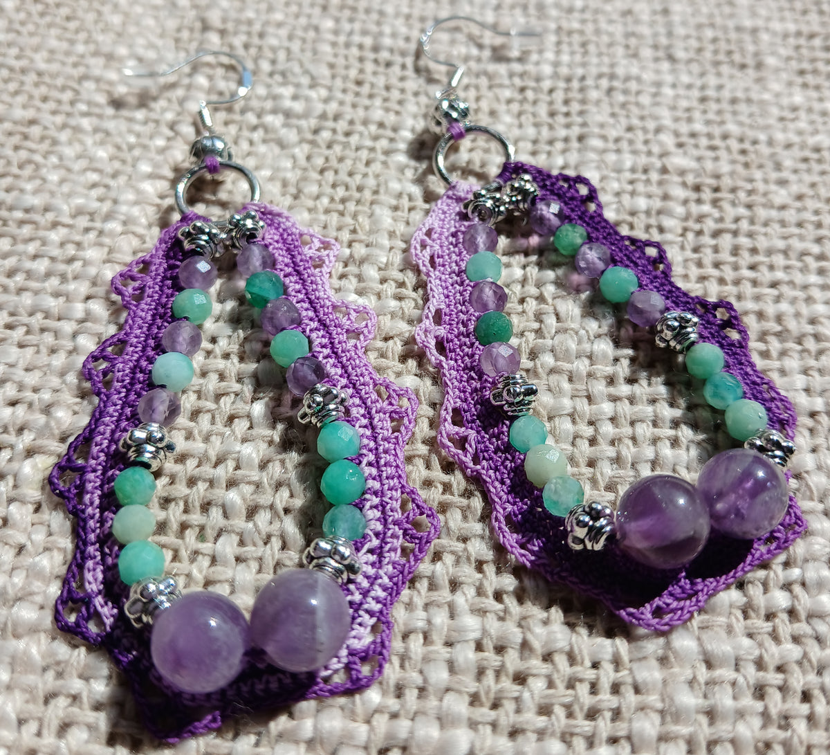 Boucles d'oreilles  Émeraude & Améthyste