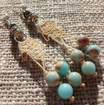 Boucles d'oreilles Crochet Ecru – Perles de Serpentine & Argent 925