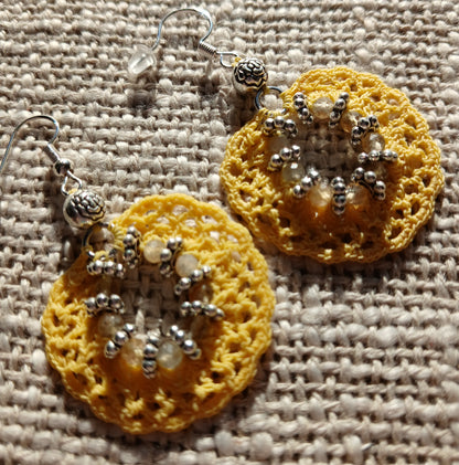 Boucles d'oreilles crochet coton jaune – Citrine facettée & Argent 925