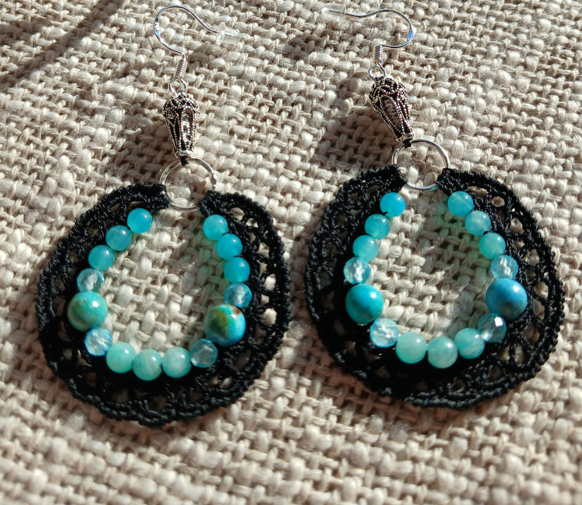 Boucles d’oreilles amazonite, topaze & opale bleue