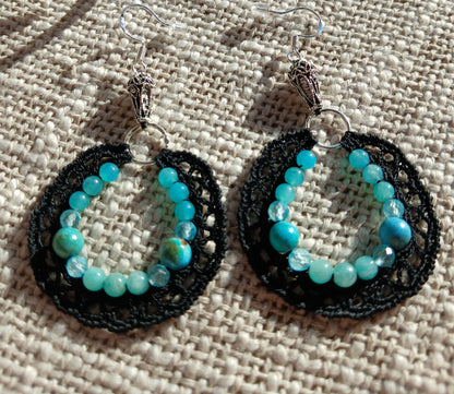 Boucles d’oreilles amazonite, topaze & opale bleue