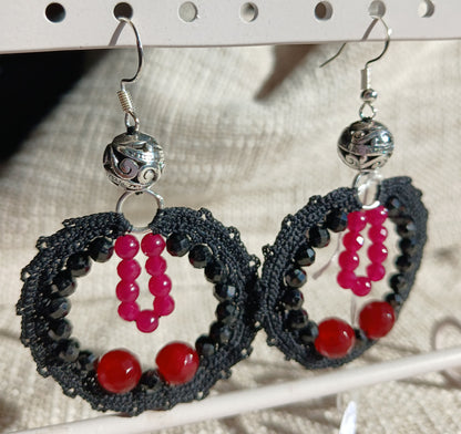 Boucles d'oreilles Tourmaline Noire & Rubis du Bresil