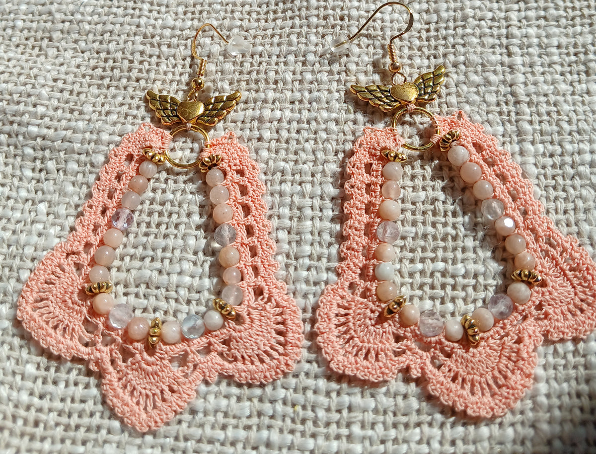 Boucles d'oreilles  Pierre de lune rose & Fluorite facettée