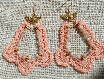 Boucles d'oreilles  Pierre de lune rose & Fluorite facettée
